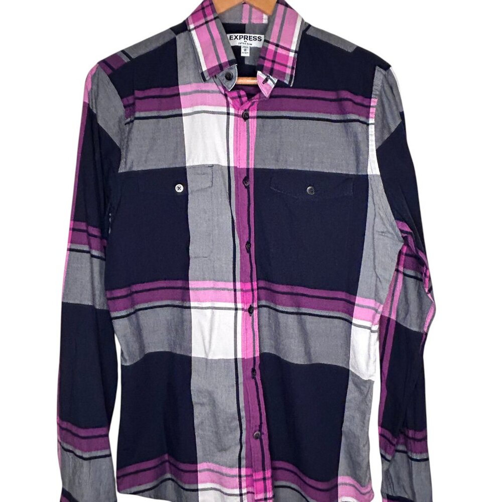 Express Men’s Extra Slim Fit Plaid Shirt – Size Medium (15-15.5")